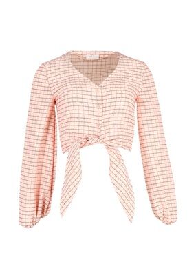 STINE GOYA - Tie-Front Windowpane Check Blouse - Pink